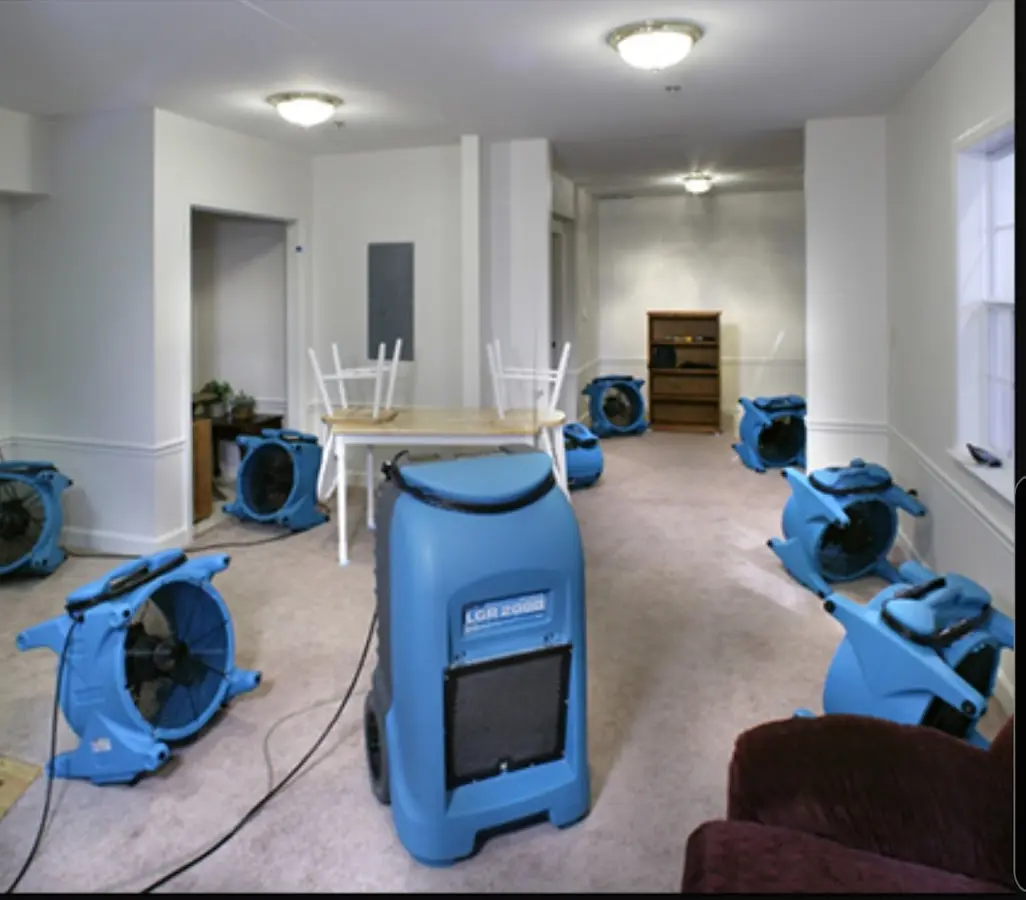 Air movers and dehumidifier setup for Water Extraction & Removal in Bethany